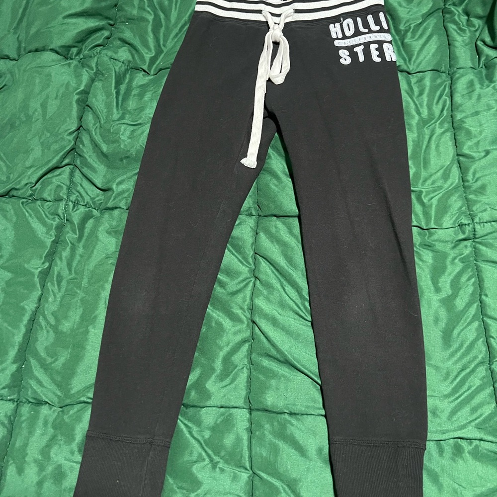Y2K Vintage Hollister Black Size Small Cropped Joggers White Drawstring